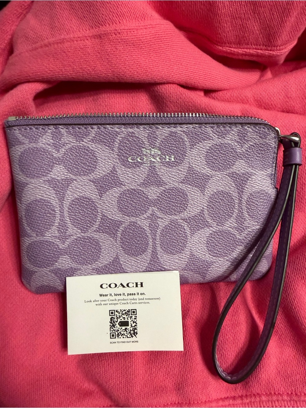 Coach Lavender Purple Signature Wristlet with Silver Logo